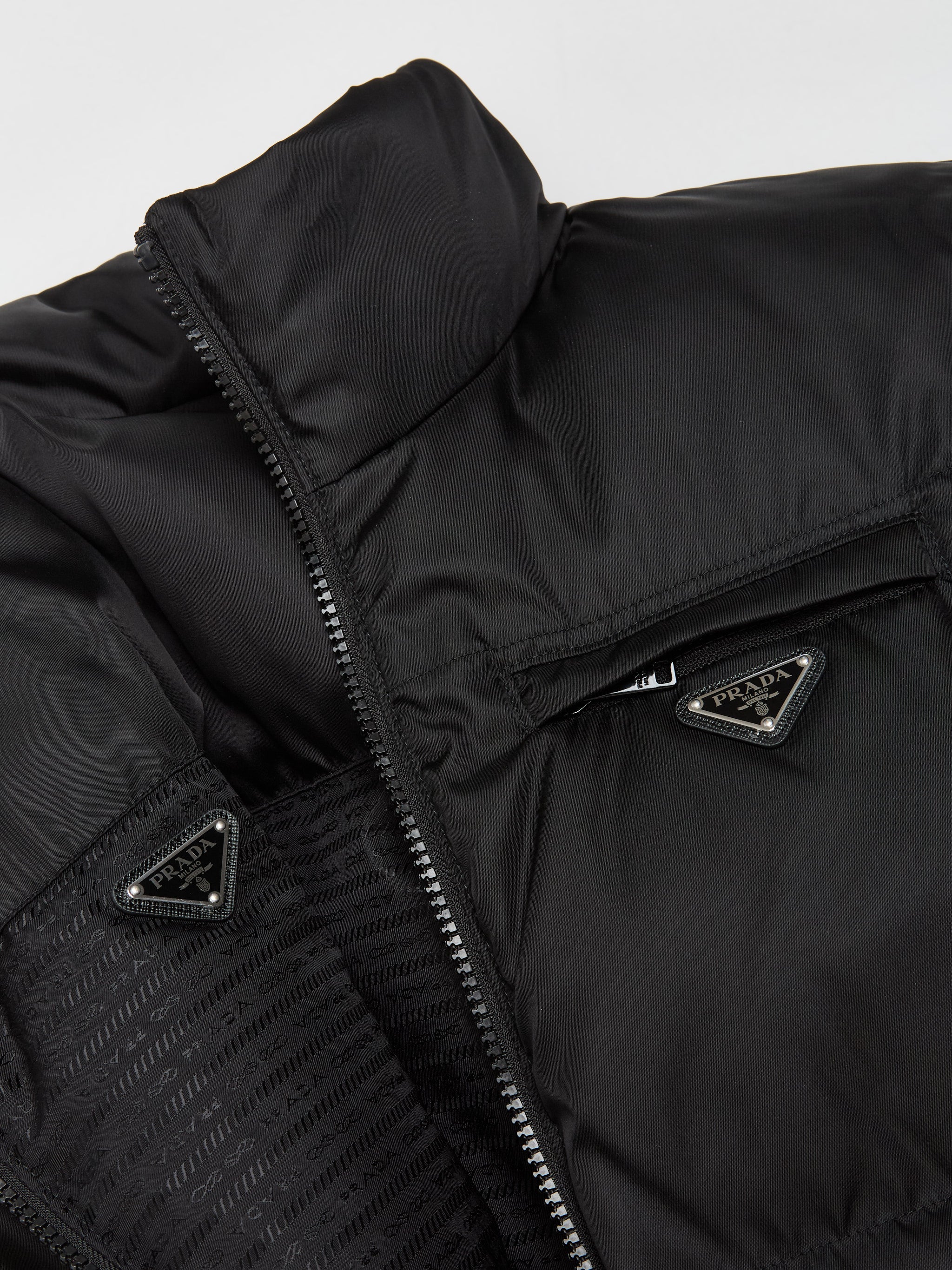 Re-Nylon Mid-Length Down Jacket in Black