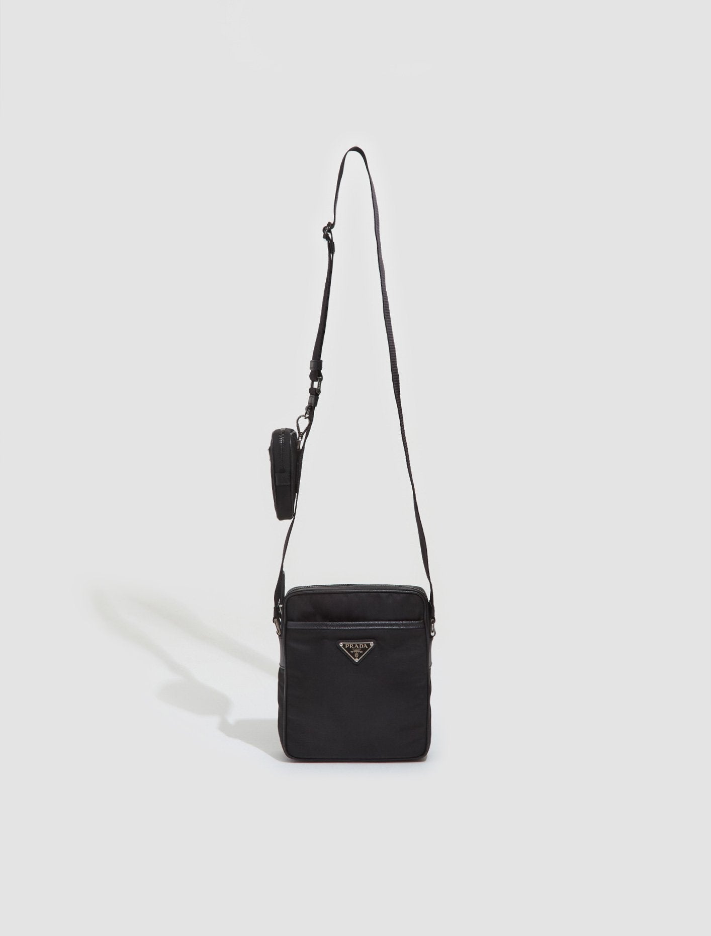 Re-Nylon and Saffiano Leather Messenger Bag in Black