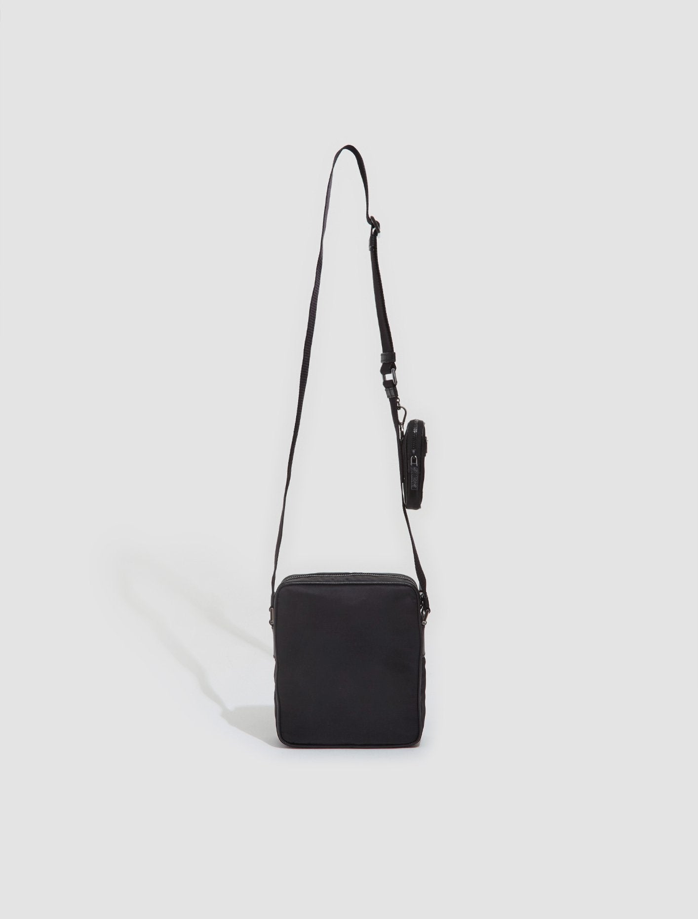 Re-Nylon and Saffiano Leather Messenger Bag in Black