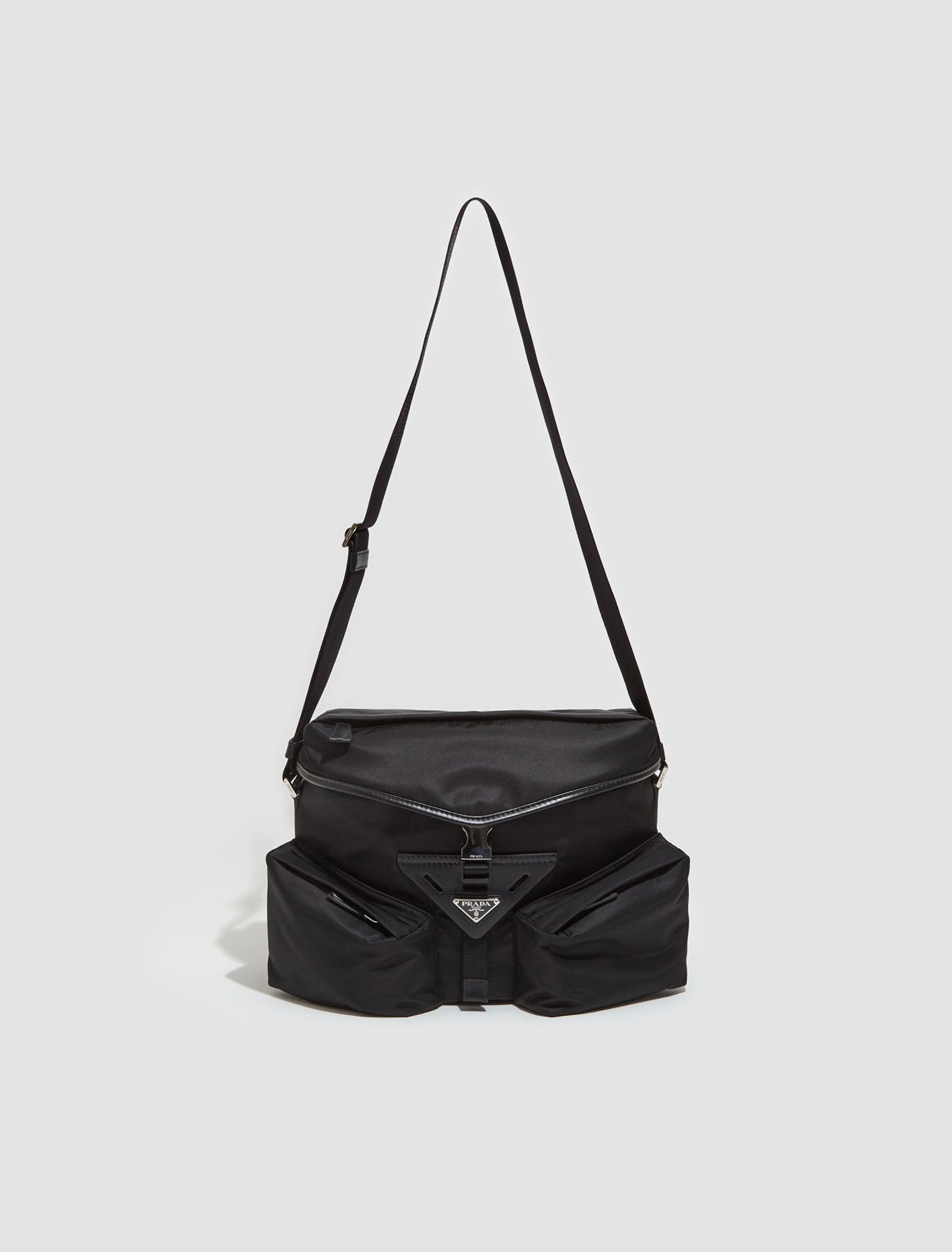 Re-Nylon and Leather Shoulder Bag in Black