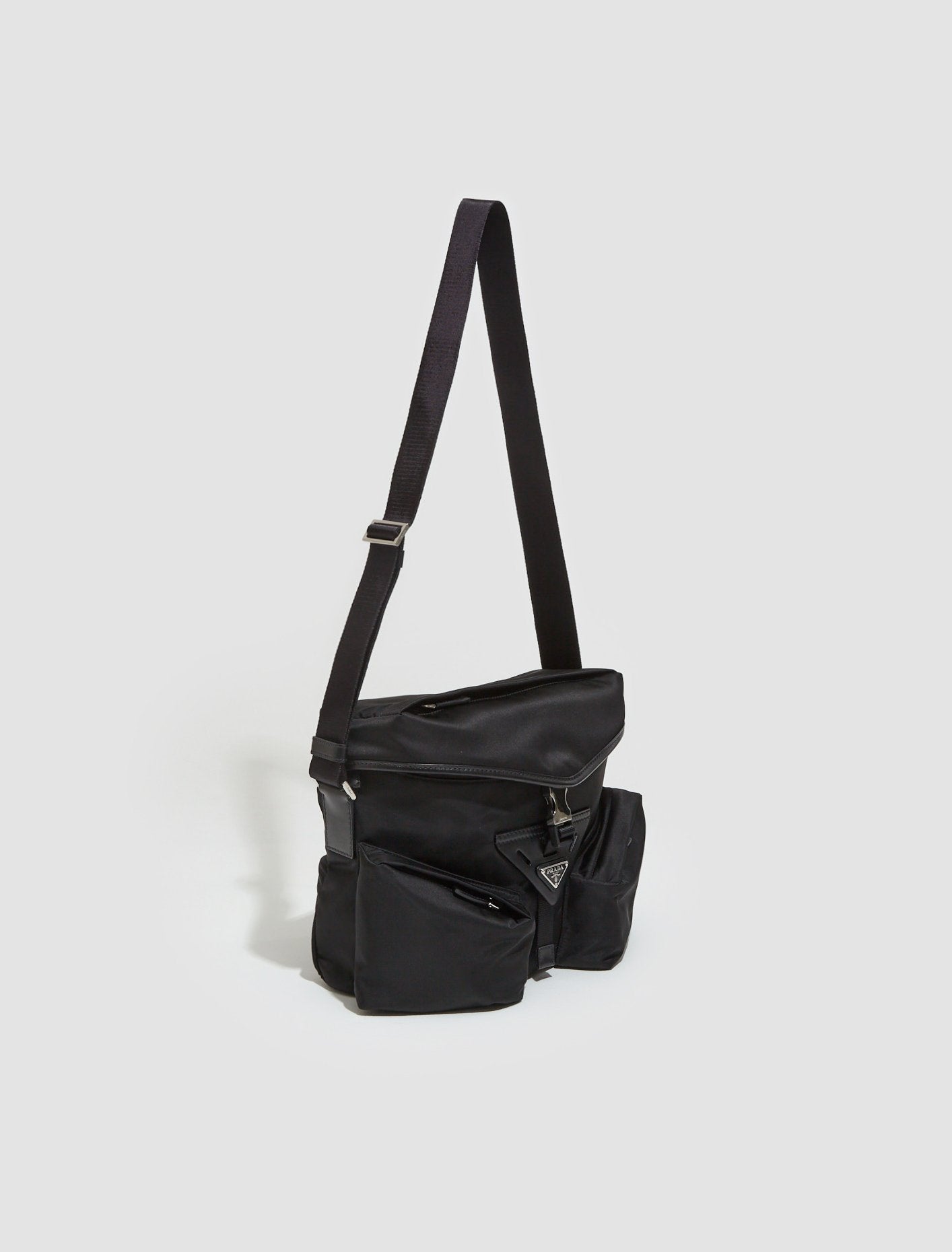 Re-Nylon and Leather Shoulder Bag in Black