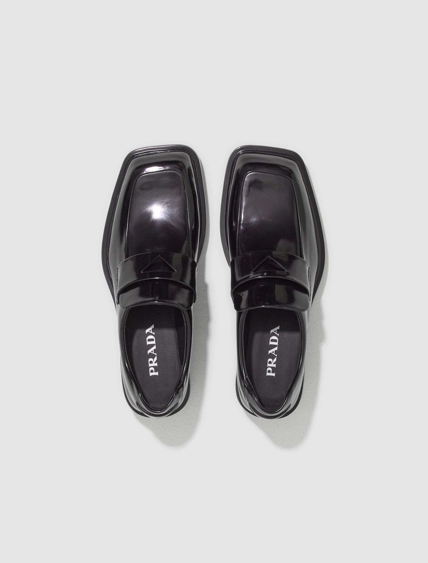 Brushed Leather Square Toe Loafers in Black