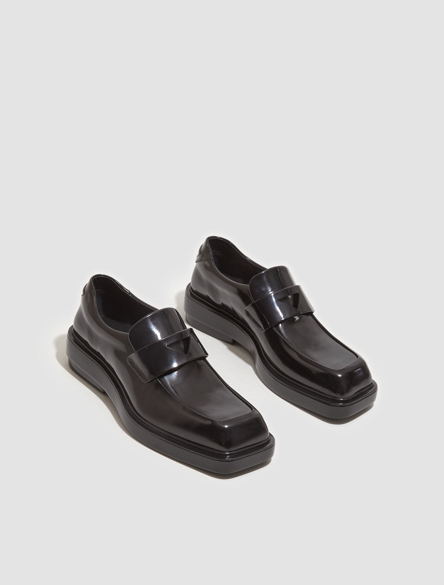 Brushed Leather Square Toe Loafers in Black