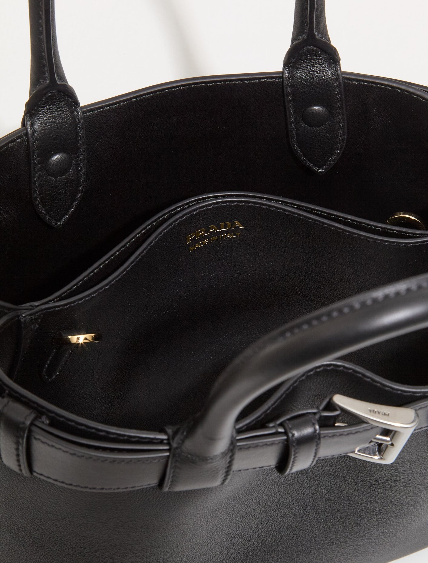 Buckle Medium Leather Handbag With Belt in Black