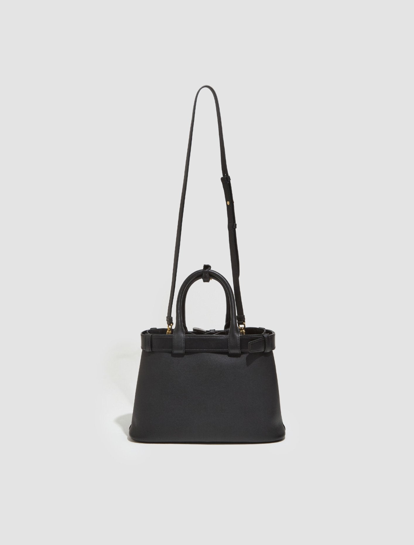 Buckle Medium Leather Handbag With Belt in Black
