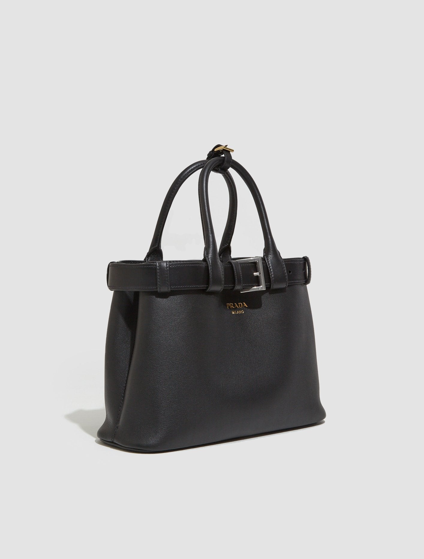 Prada - Buckle Medium Leather Handbag With Belt in Black