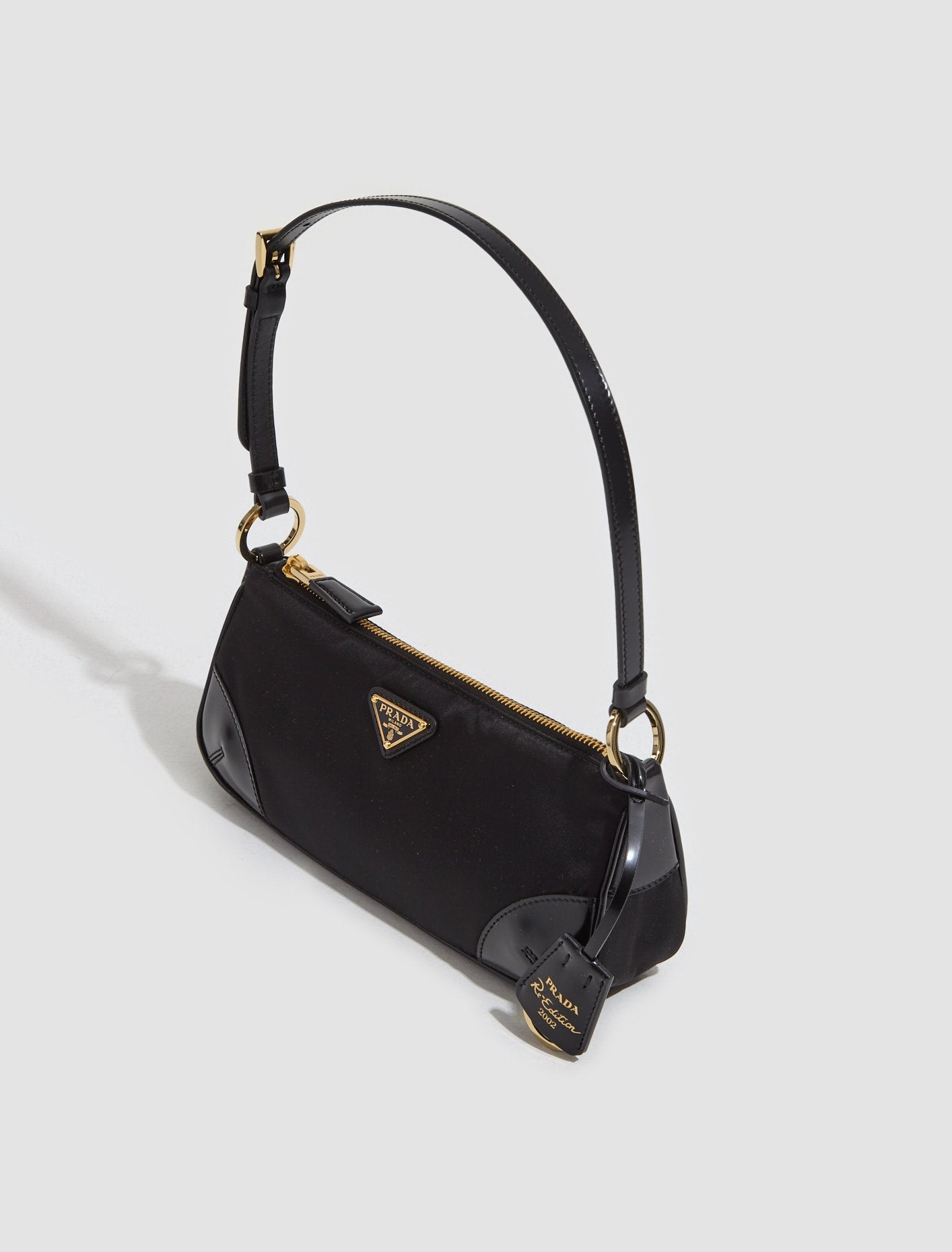 Re-Edition 2002 Re-Nylon and Brushed Leather Shoulder Bag in Black