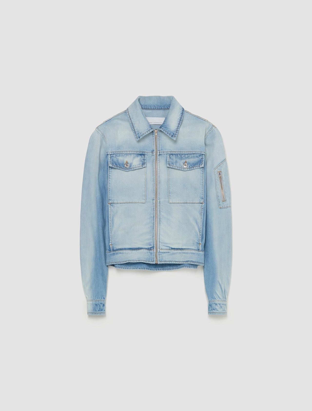 Zipped Woven Denim Jacket in Blue