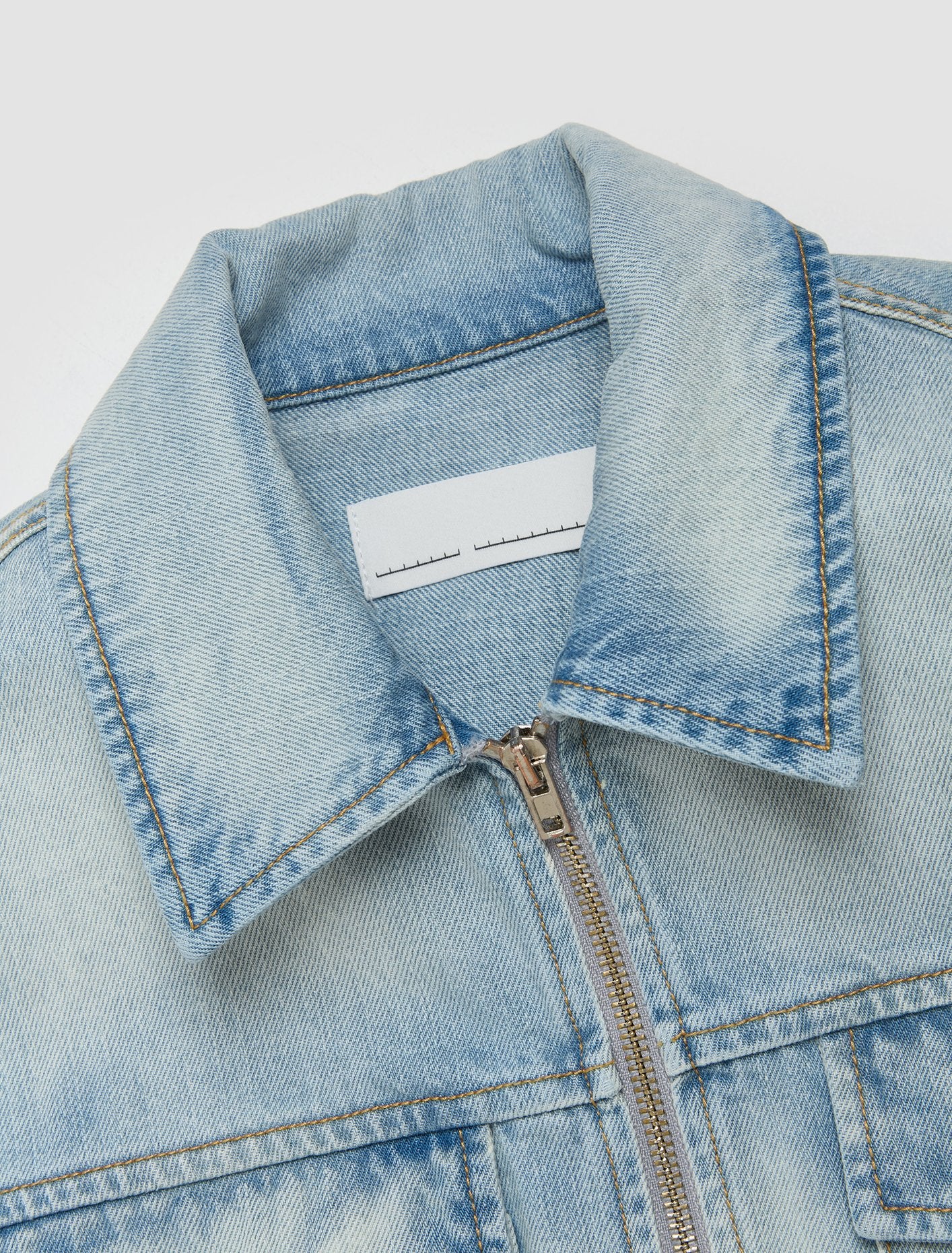 Zipped Woven Denim Jacket in Blue