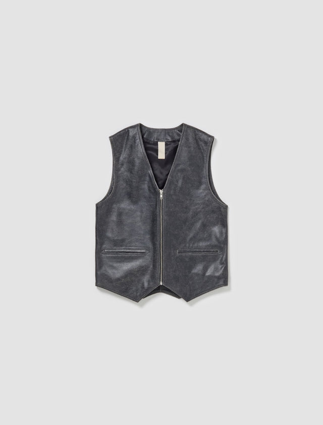 Leather Vest in Washed Black