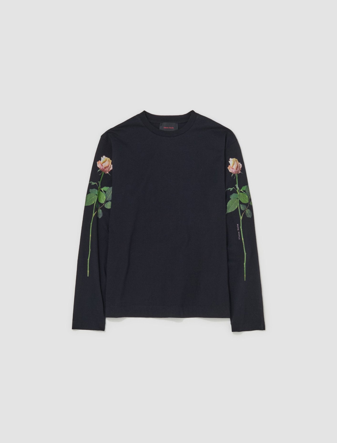 Long Sleeve T-Shirt with Rose Print in Black