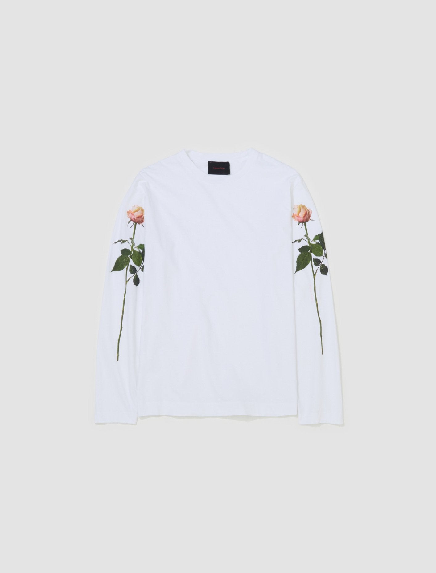 Long Sleeve T-Shirt with Rose Print in White