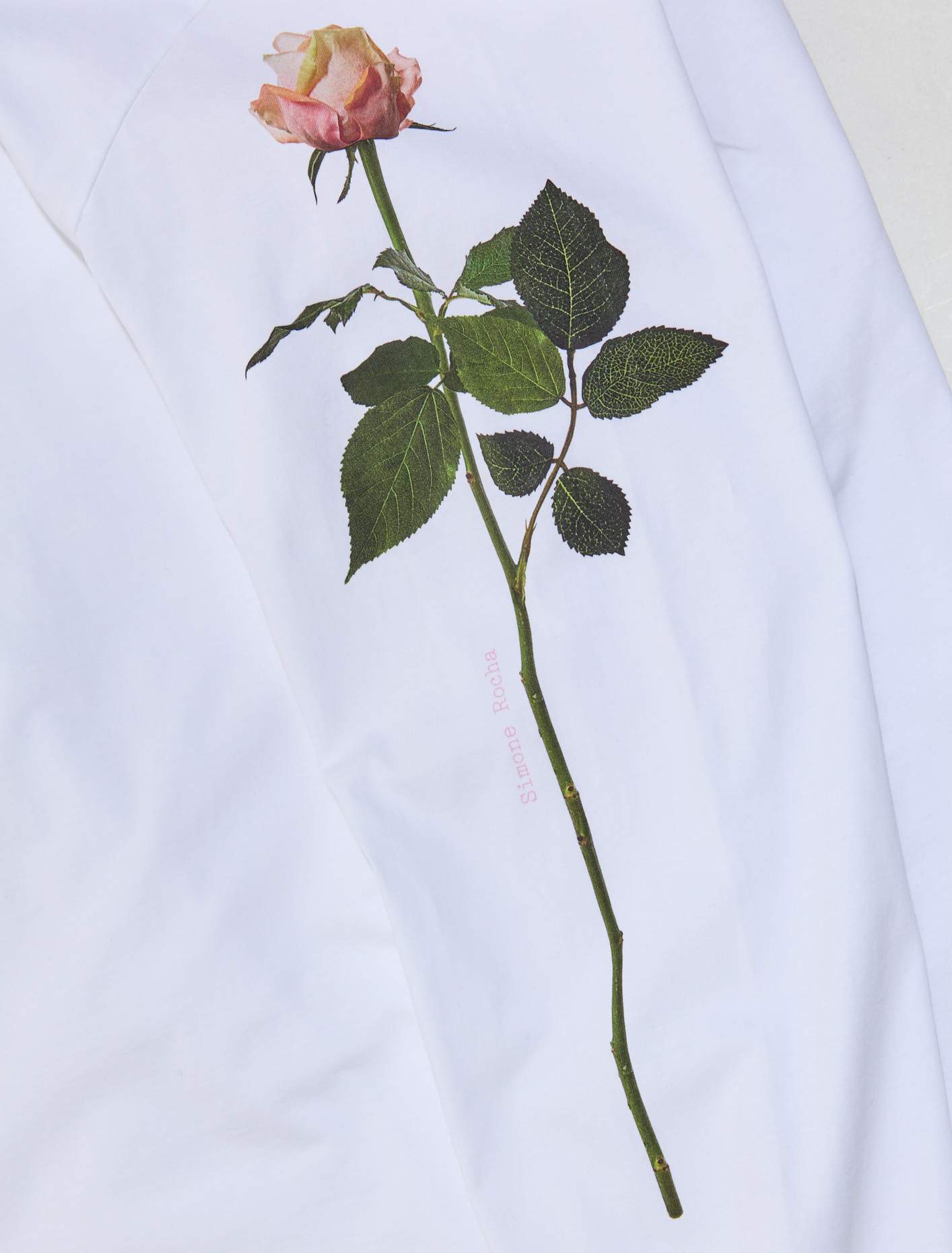 Long Sleeve T-Shirt with Rose Print in White