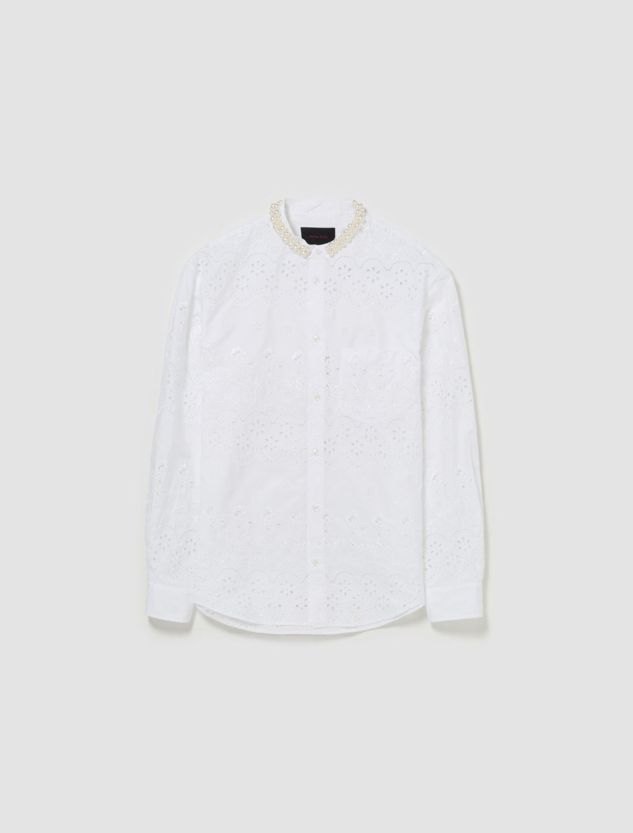 Beaded Grandad Shirt in White & Pearl