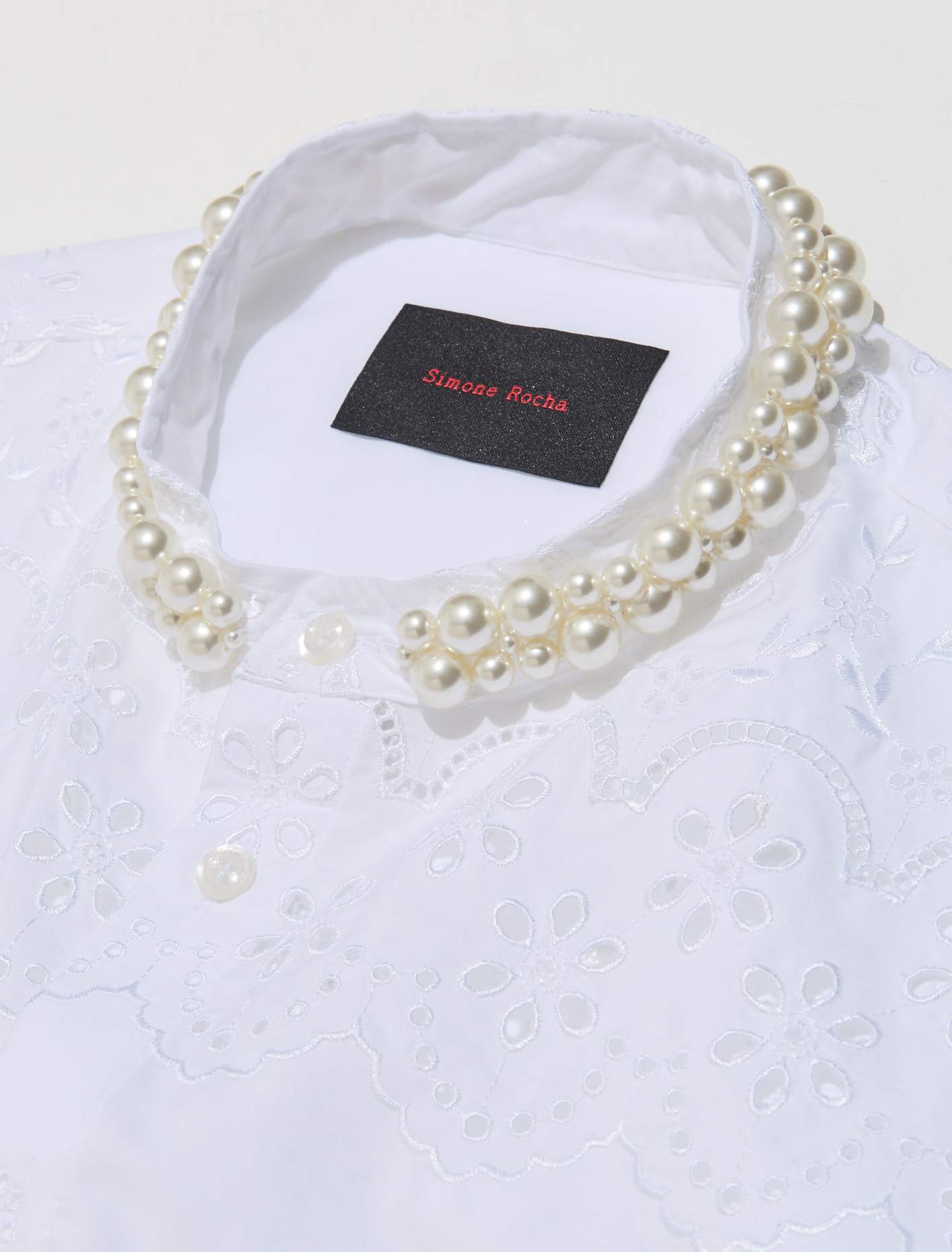 Beaded Grandad Shirt in White & Pearl