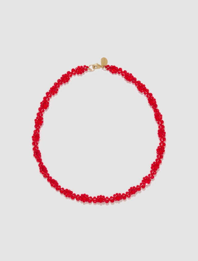 Crystal Daisy Chain Necklace in Red