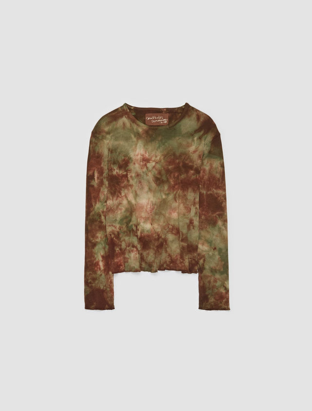 Waffle Long Sleeve T-Shirt in Green & Brown