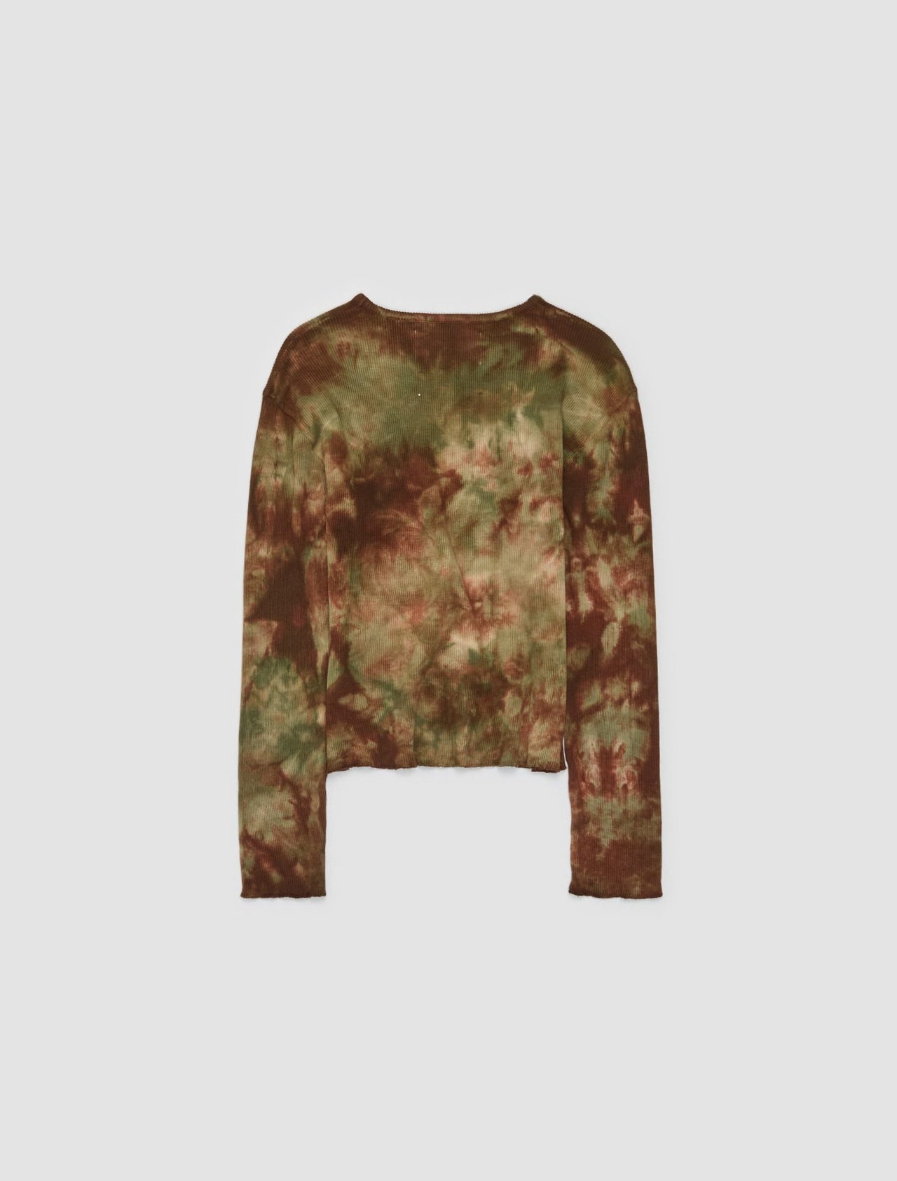 Waffle Long Sleeve T-Shirt in Green & Brown