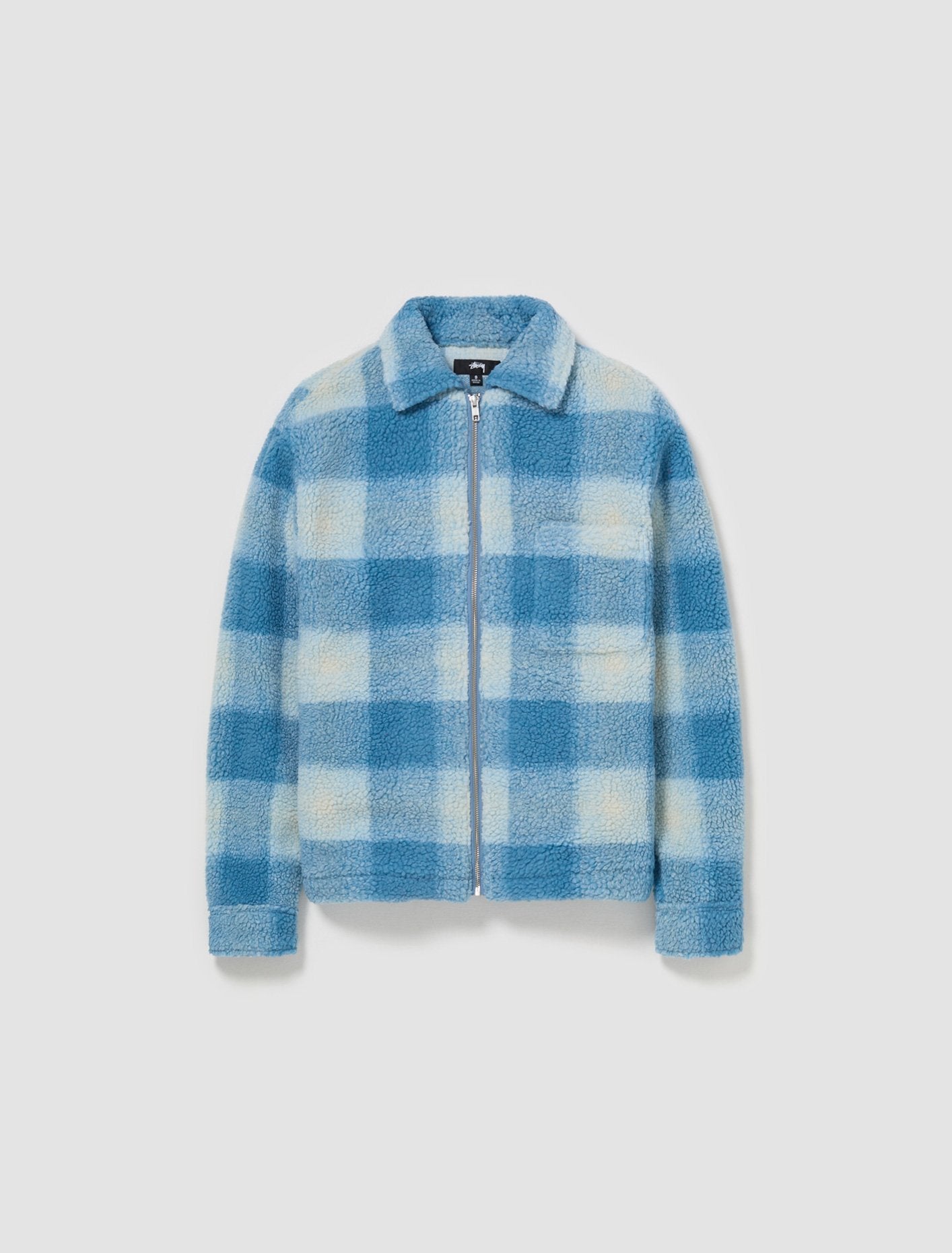 Shadow Plaid Sherpa Zip Shirt in Light Blue