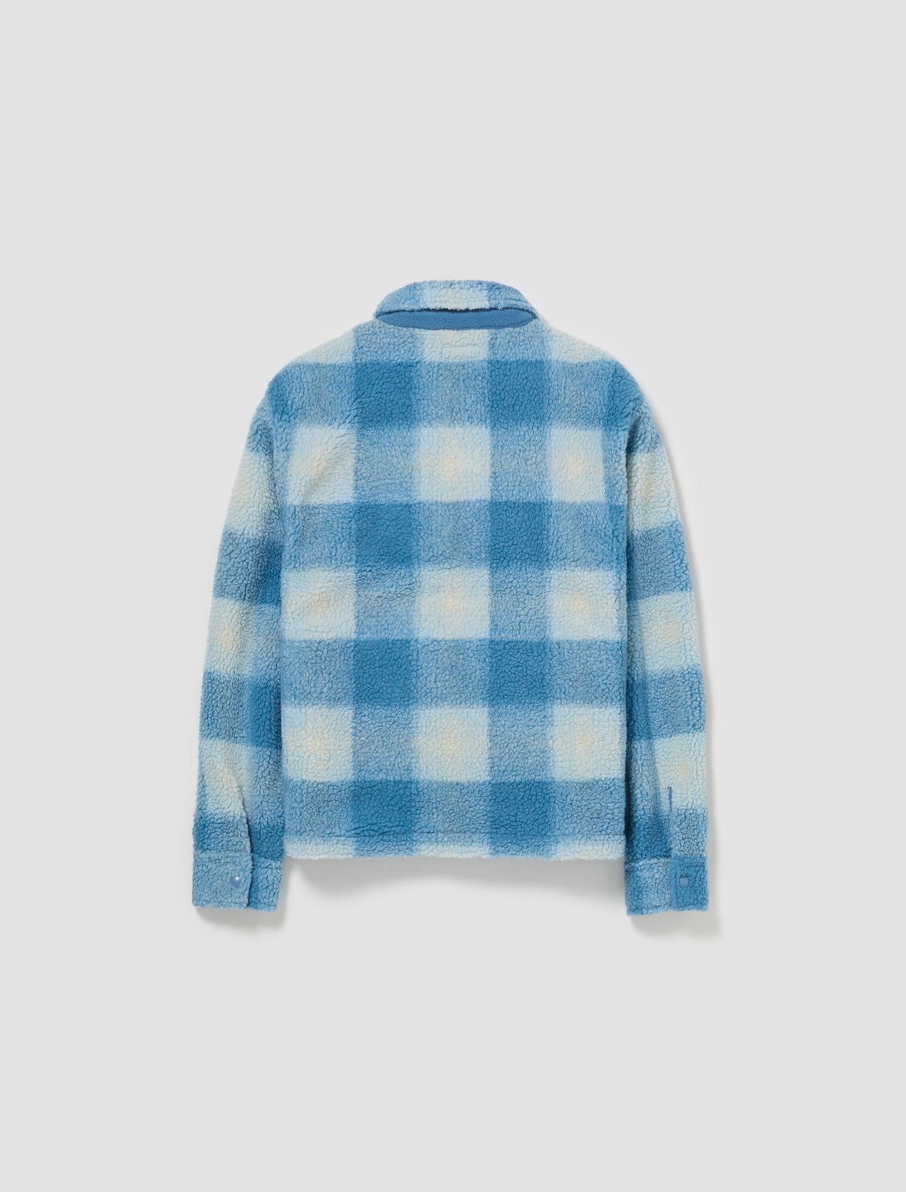 Shadow Plaid Sherpa Zip Shirt in Light Blue