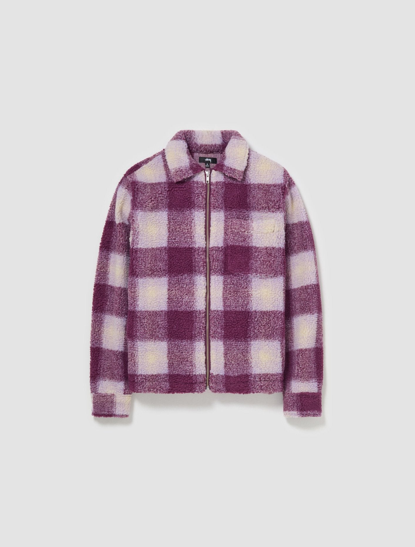 Shadow Plaid Sherpa Zip Shirt in Berry