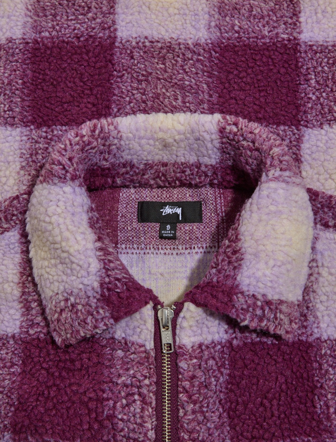 Shadow Plaid Sherpa Zip Shirt in Berry