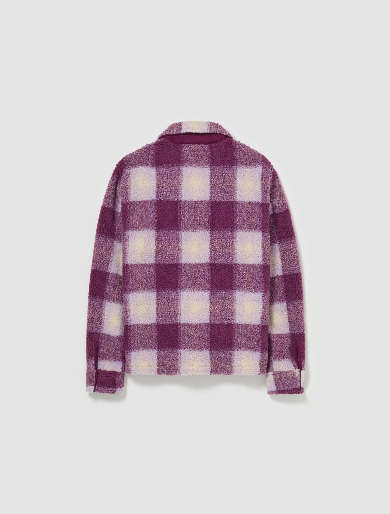 Shadow Plaid Sherpa Zip Shirt in Berry