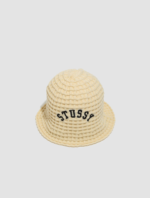 Waffle Knit Bucket Hat in Bone