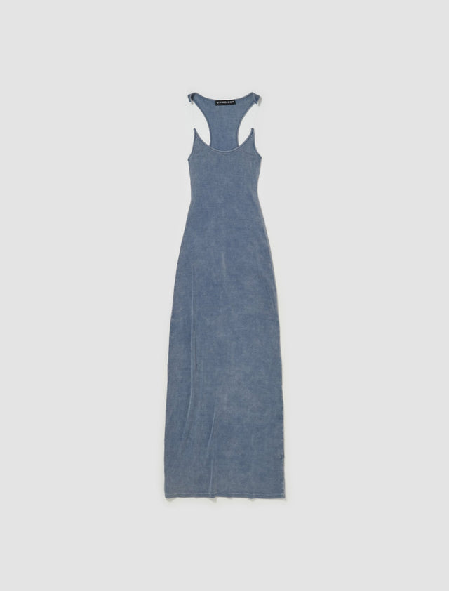 Invisible Strap Dress in Blue Acid Wash
