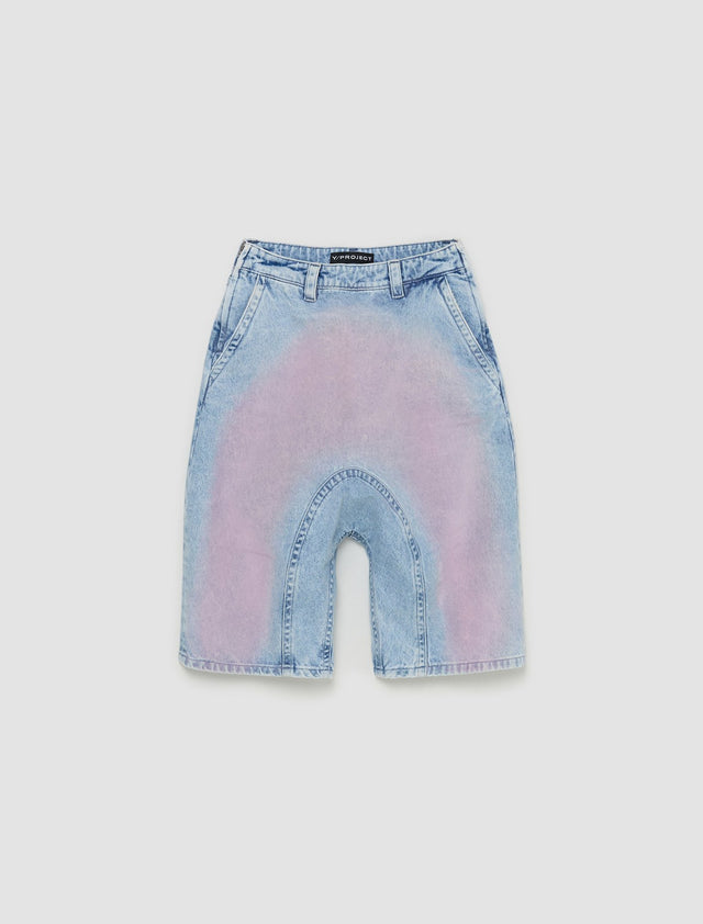 Souffle Denim Shorts in Ice Blue & Pink Flock