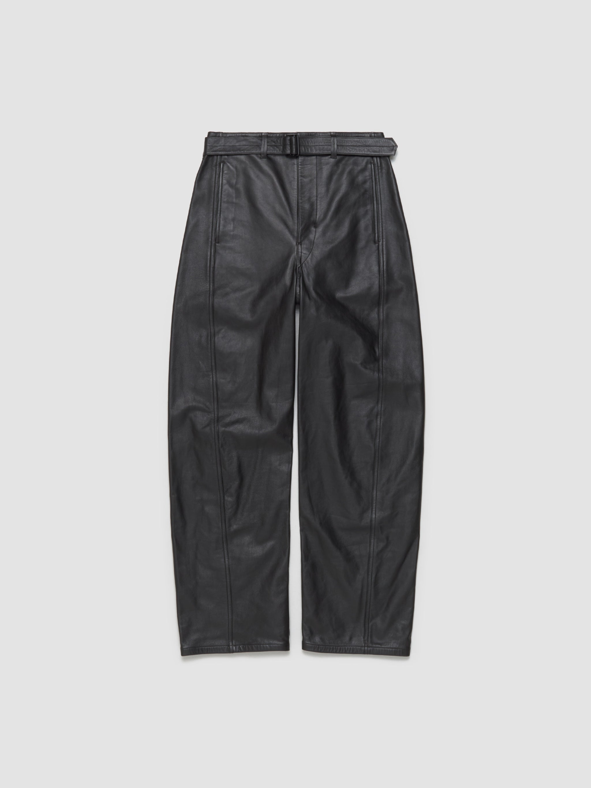 Leather Belted Twisted Pants in Dark Espresso