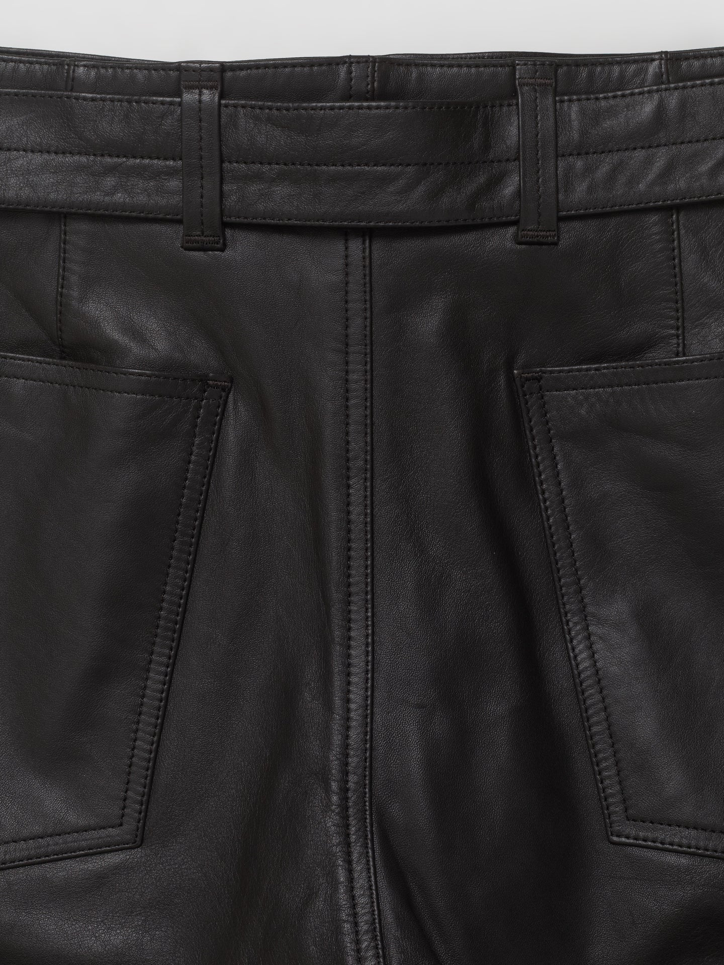 Leather Belted Twisted Pants in Dark Espresso