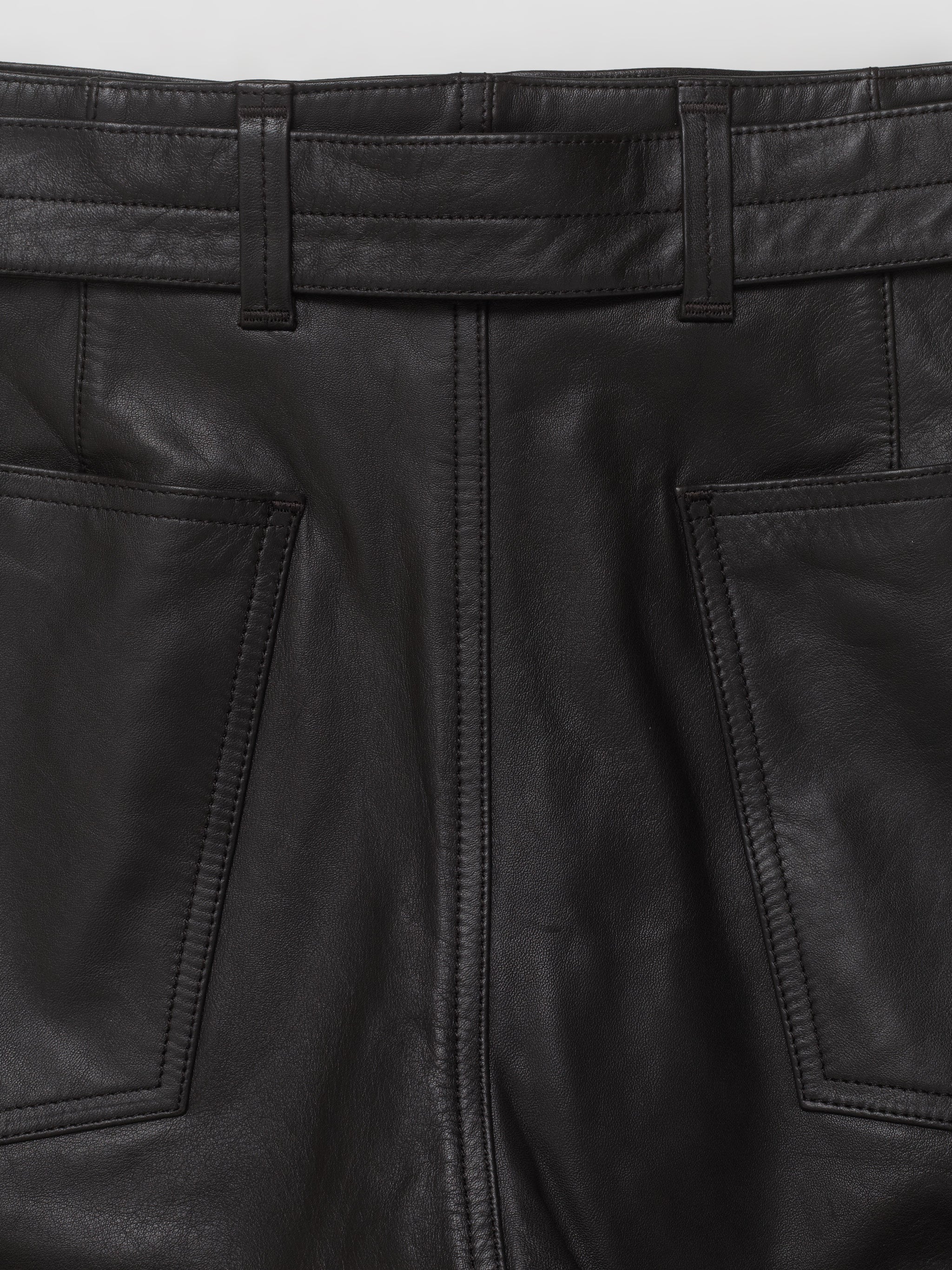 Leather Belted Twisted Pants in Dark Espresso
