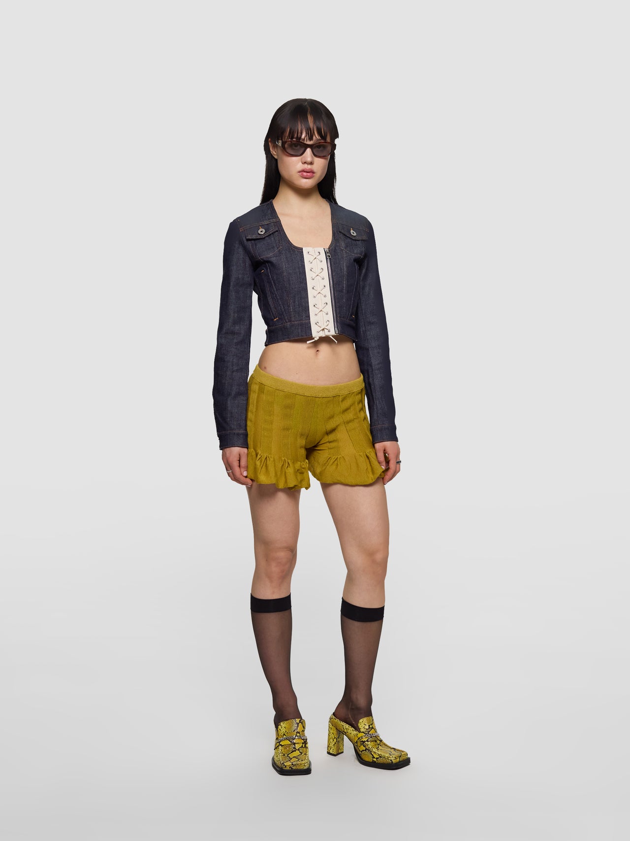 Square Toe Heel in Yellow & Black