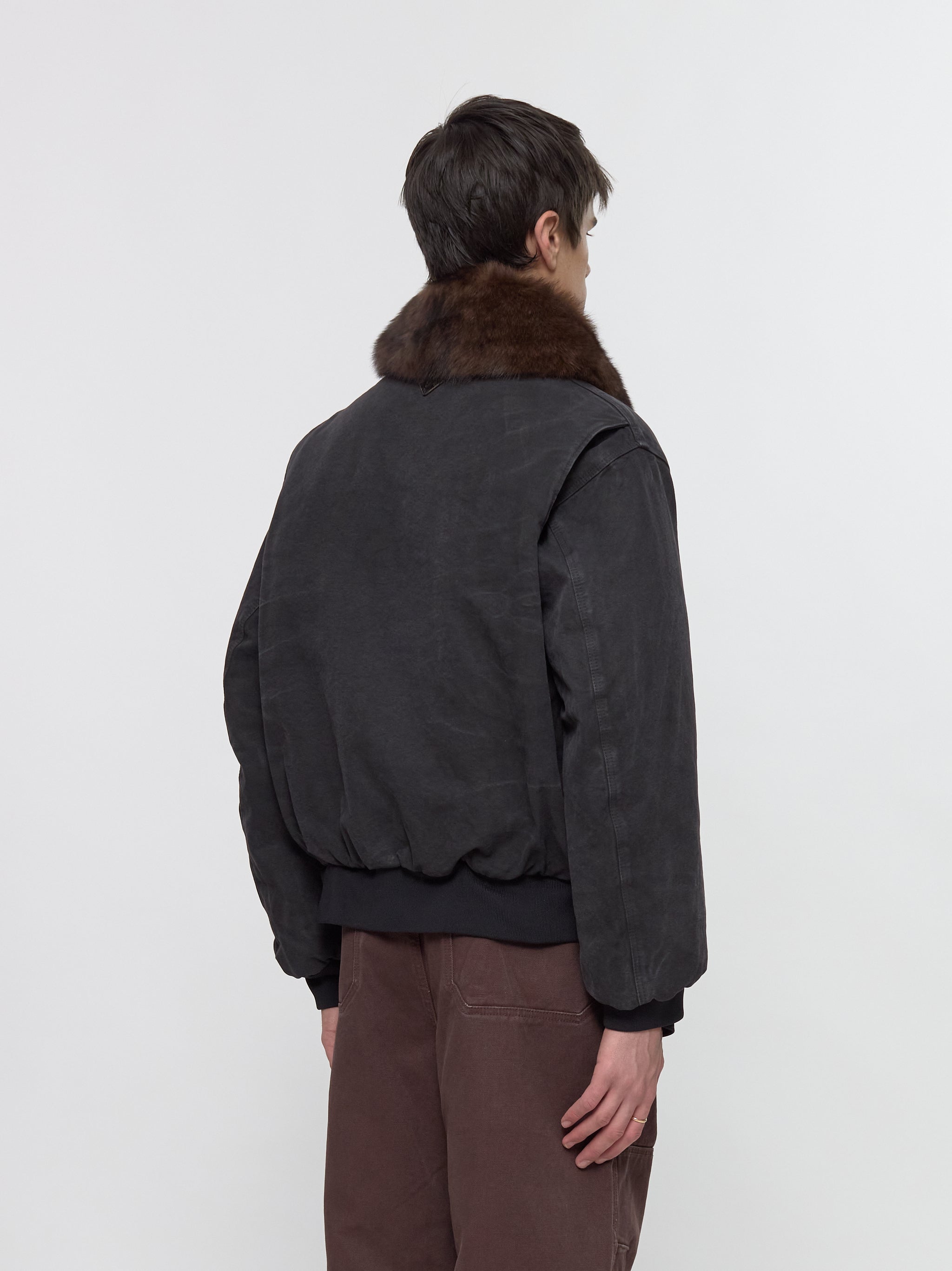 Cotton Blouson Jacket with Shearling Collar in Black