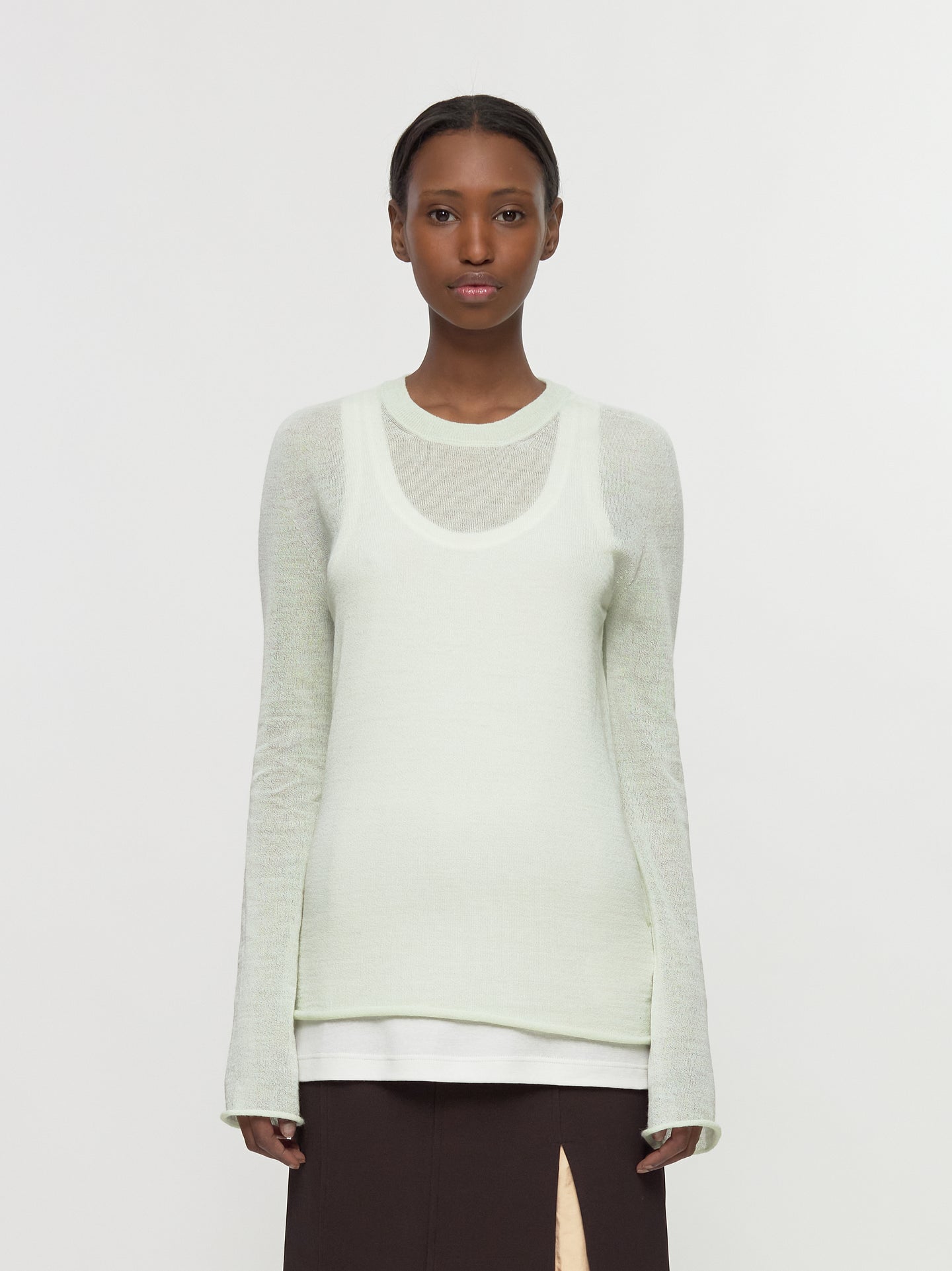 Crewneck Knit Jumper with Jersey Tank Top in Mint