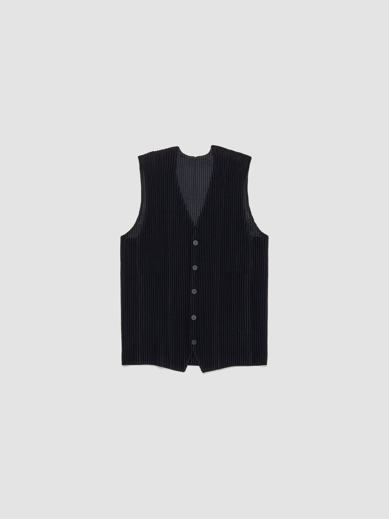 Pleated Button Up Vest in Black