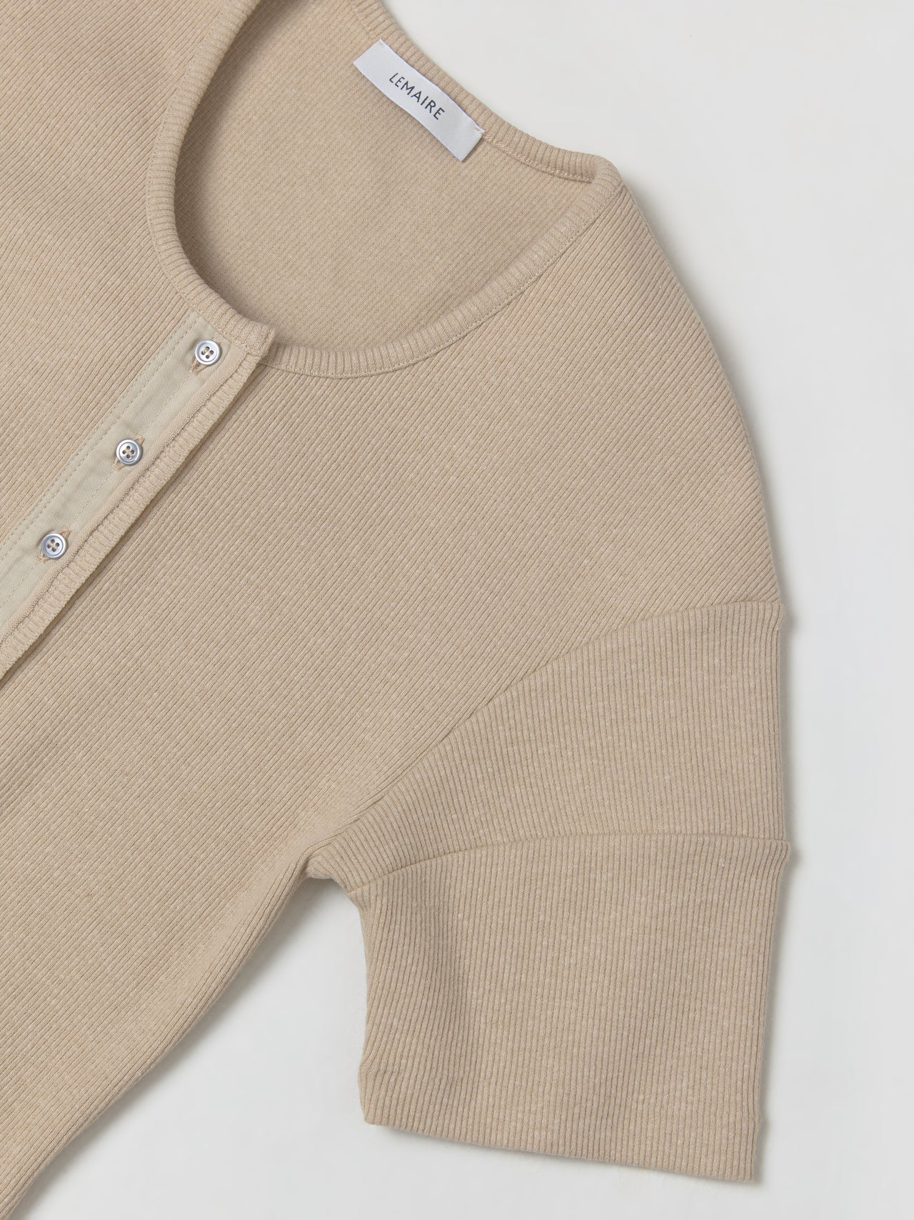 Fiitted Henley in Warm Beige