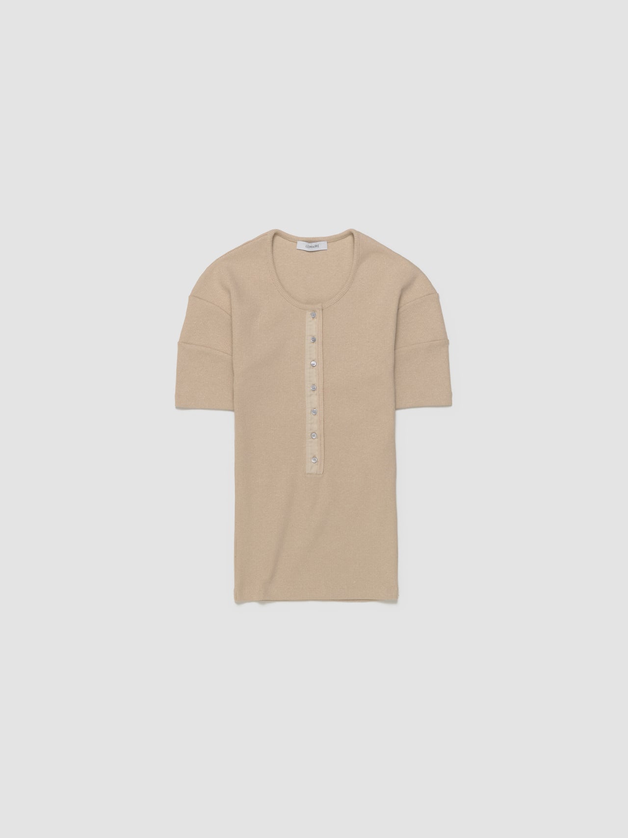 Fiitted Henley in Warm Beige