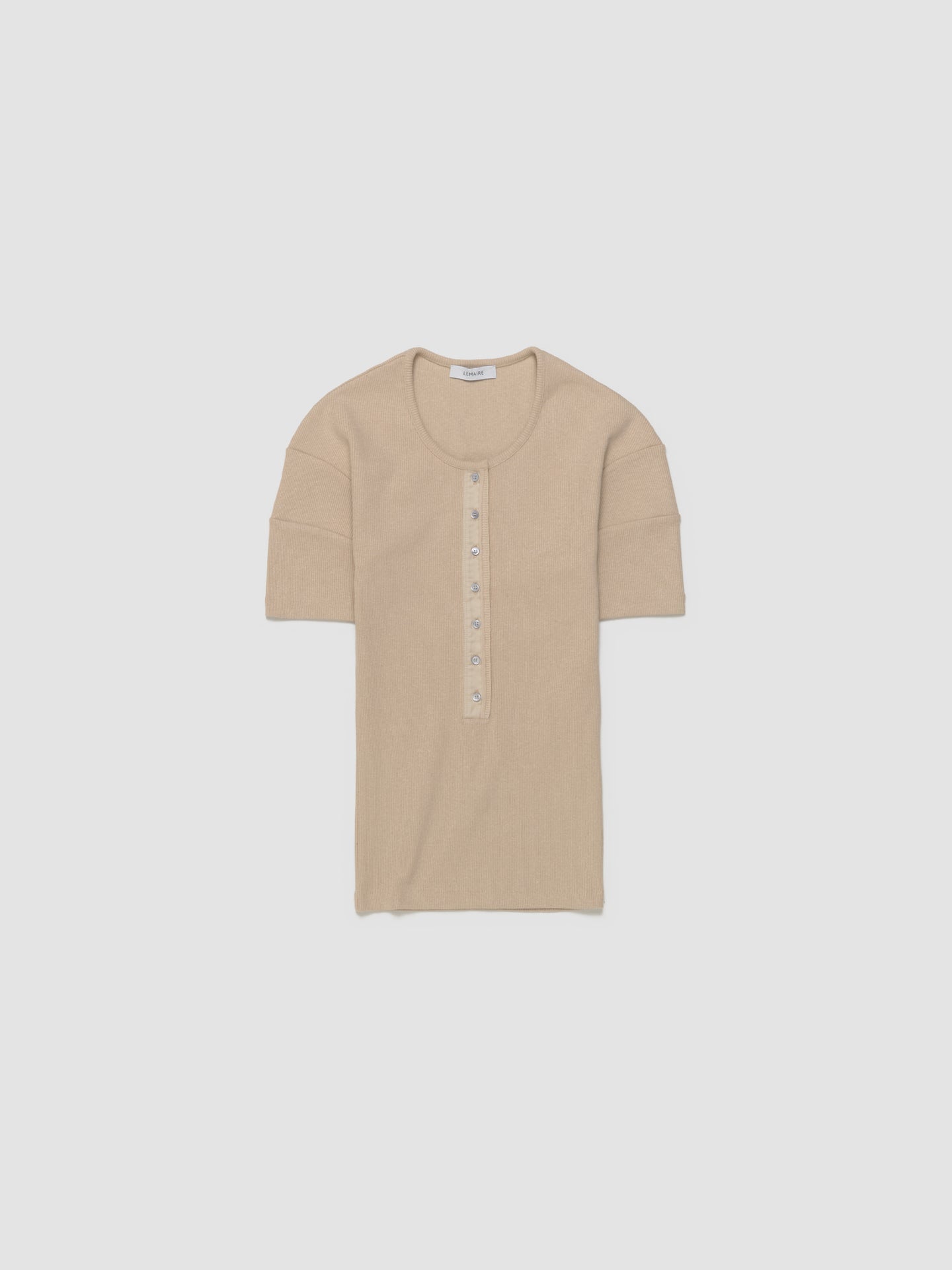 Fiitted Henley in Warm Beige