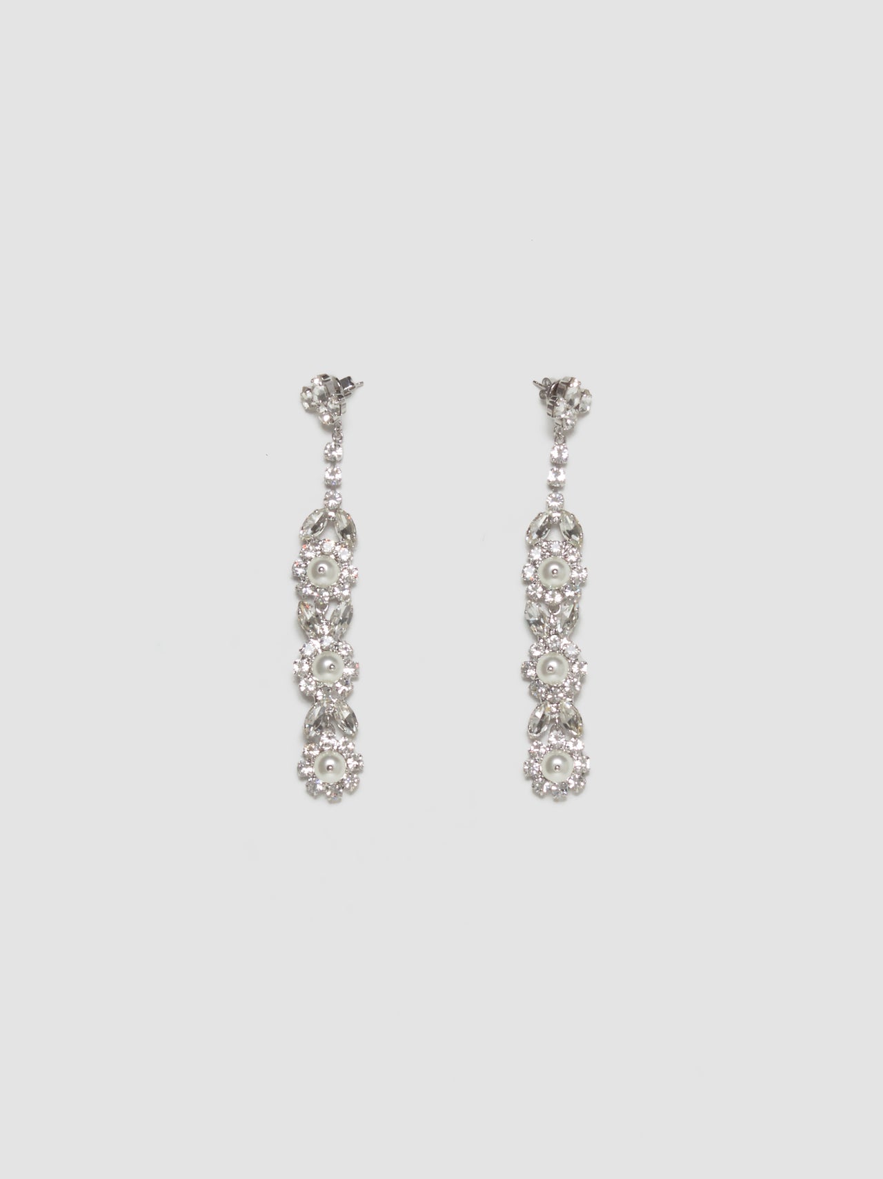 Long Victorian Drip Earrings in Pearl & Crystal