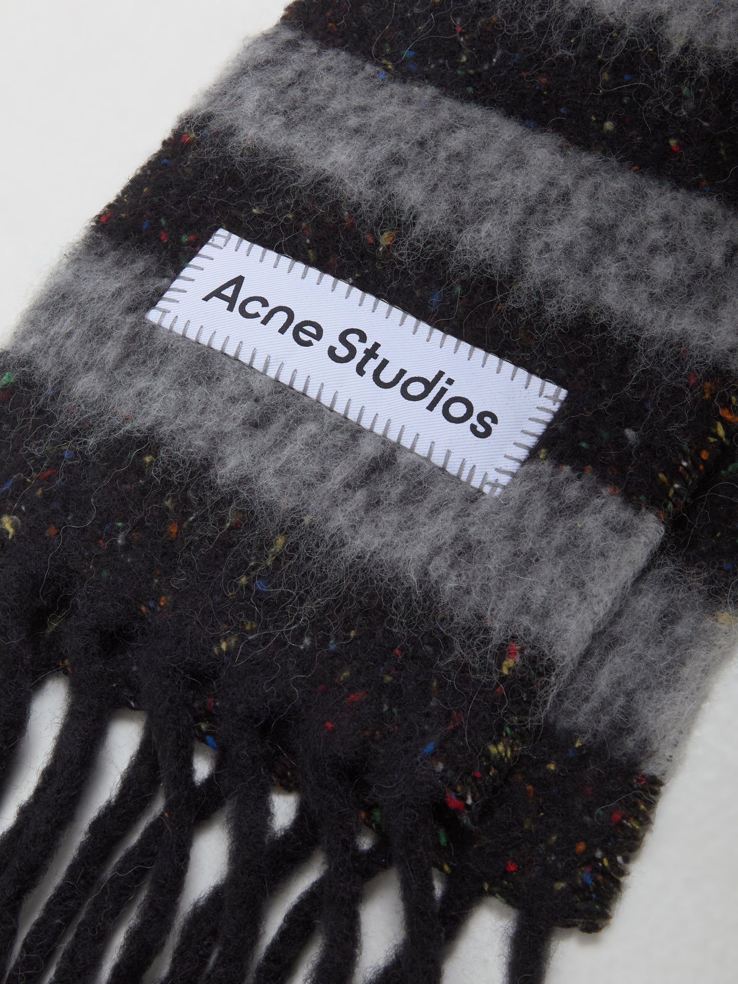 Wool Mohair Skinny Scarf in Black & Grey