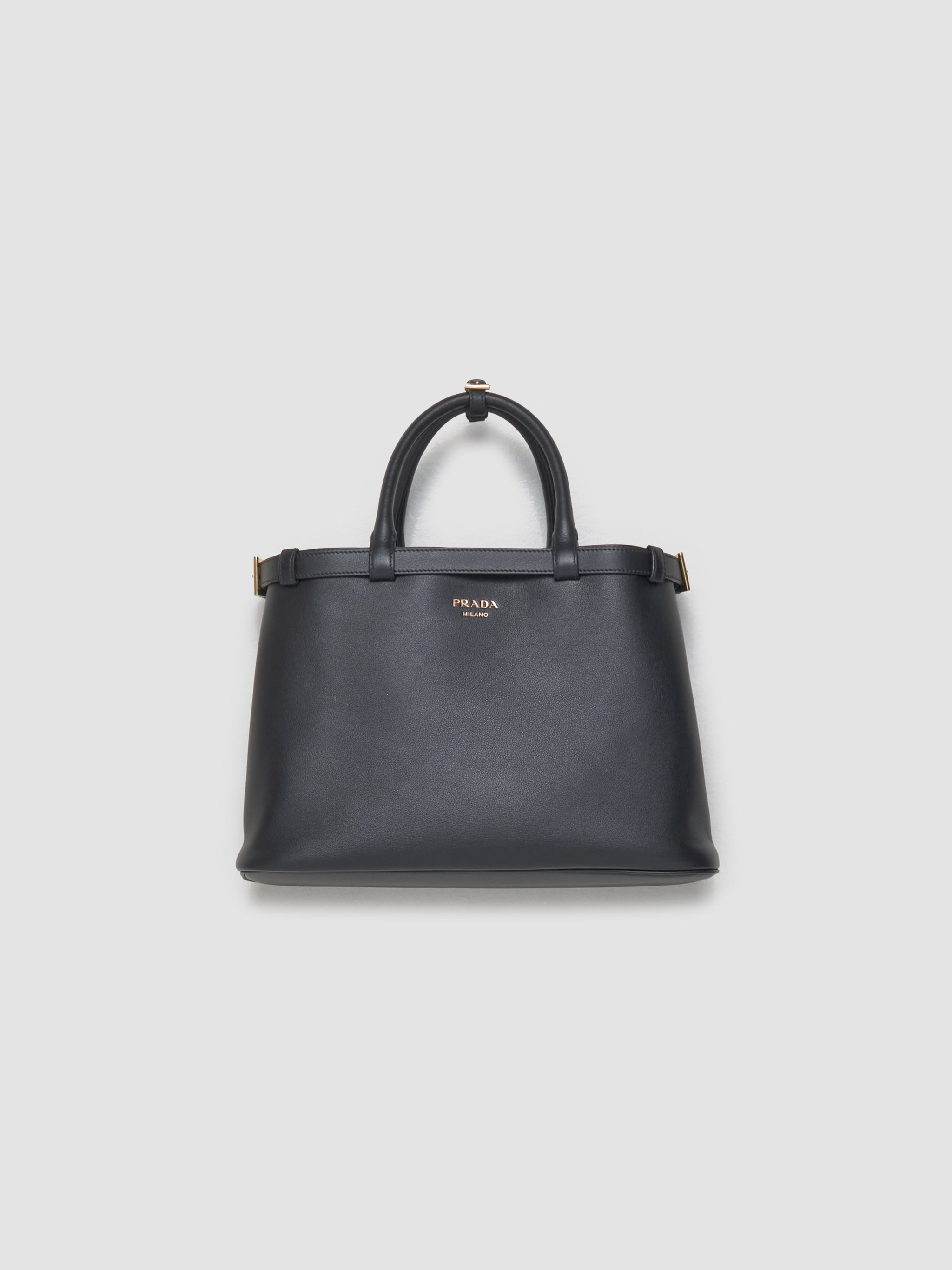 Buckle Medium Leather Bag in Black