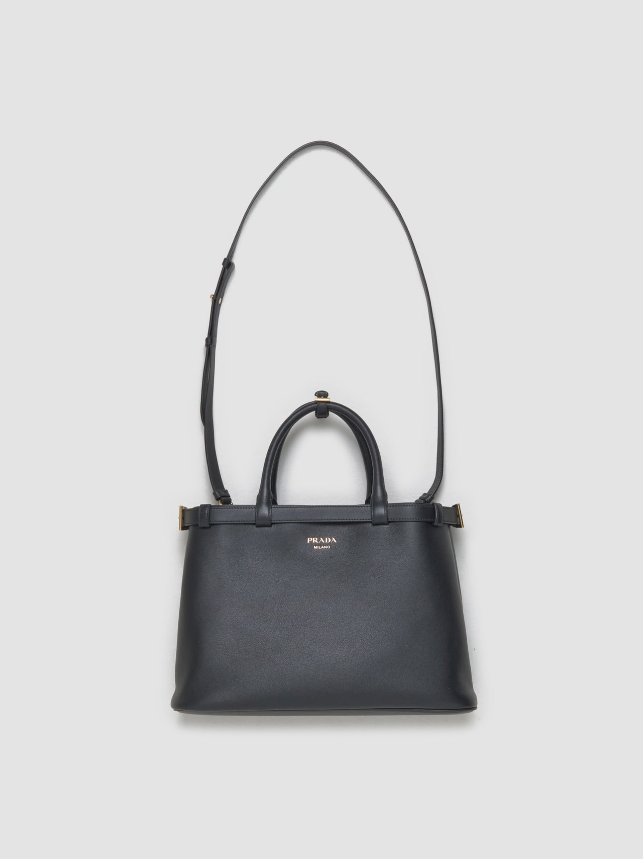 Buckle Medium Leather Bag in Black