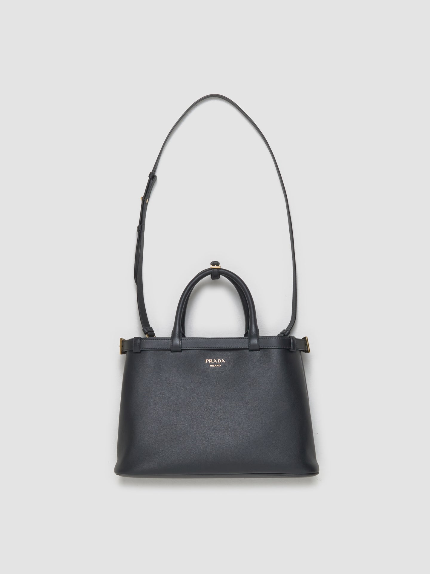 Buckle Medium Leather Bag in Black