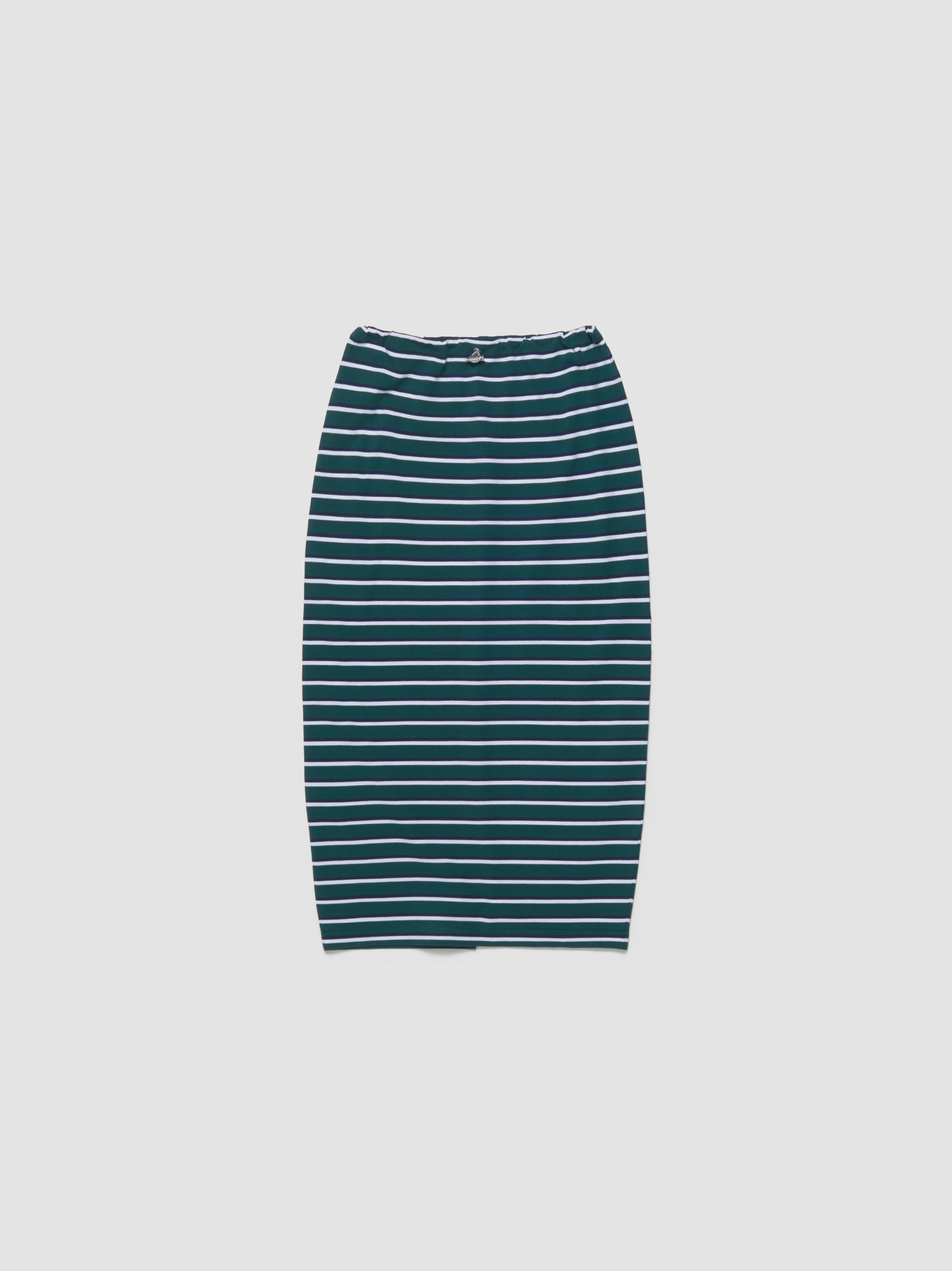 Striped Piquet Midi Skirt in Green & Blue