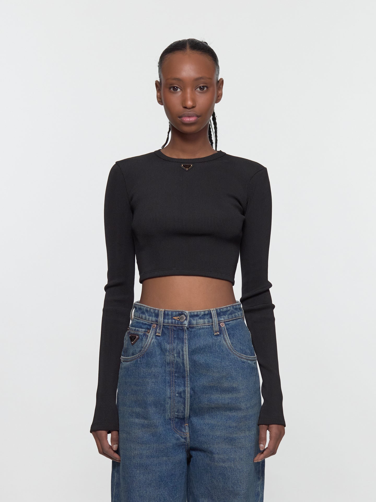 Cropped Long Sleeve Top in Black