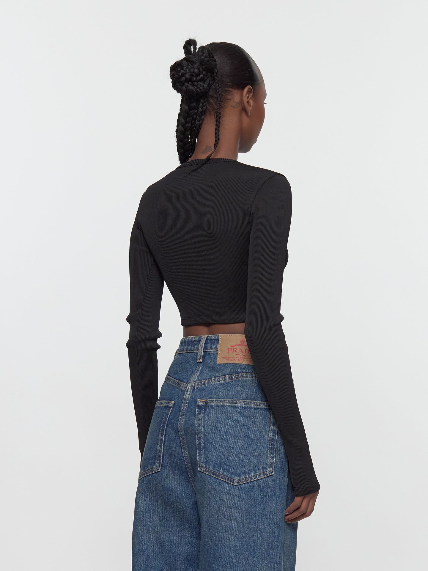 Cropped Long Sleeve Top in Black