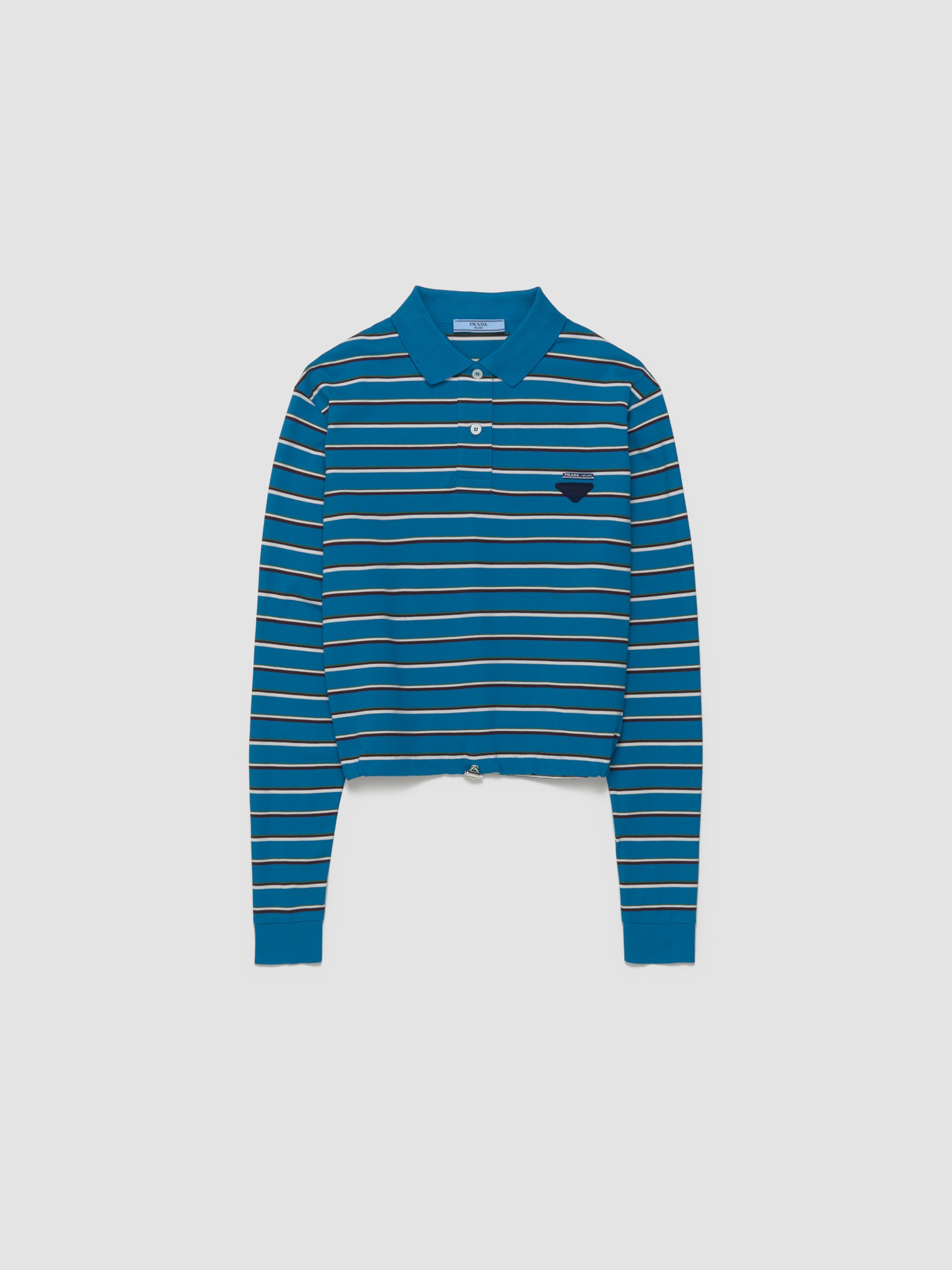 Striped Long Sleeve Polo T-Shirt in Blue