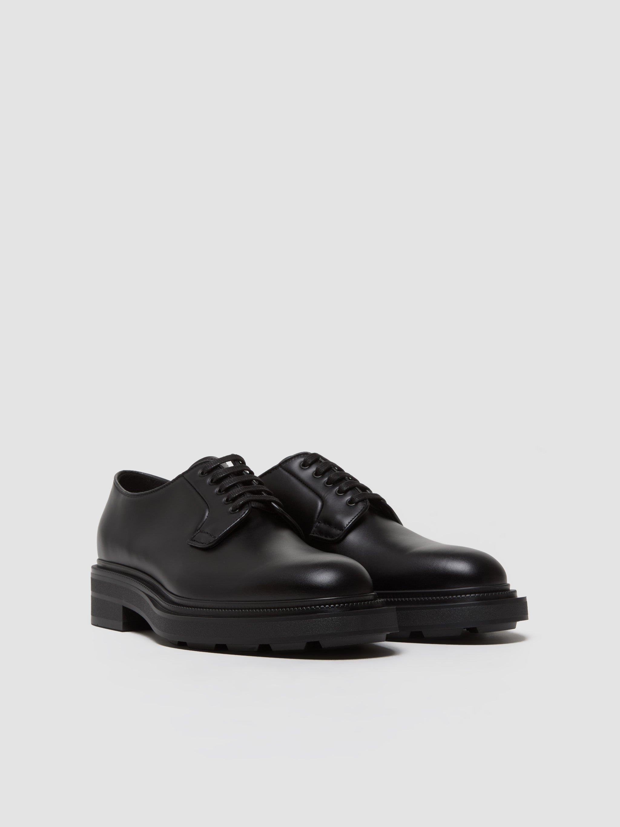 Brushed Leather Derby Shoes in Black